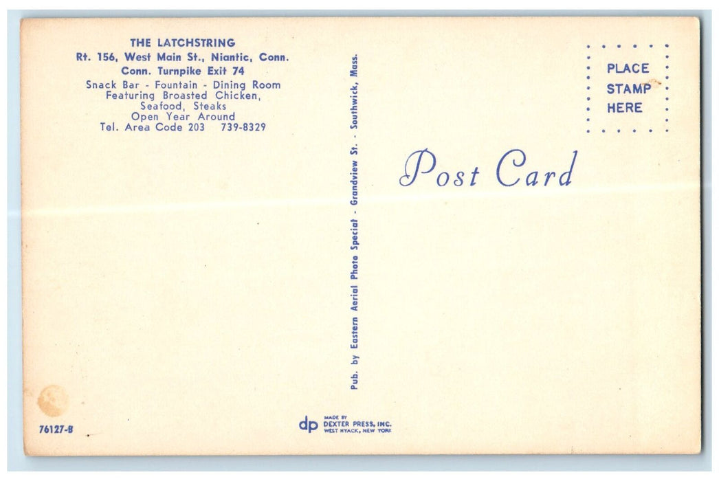 c1950 The Latchstring Restaurant Snack Bar Parking Cars Niantic CT Postcard