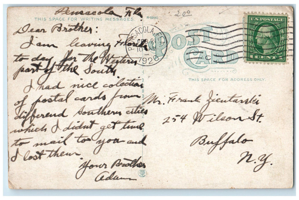 1920 Pensacola Hospital Pensacola Florida FL Antique Posted Postcard