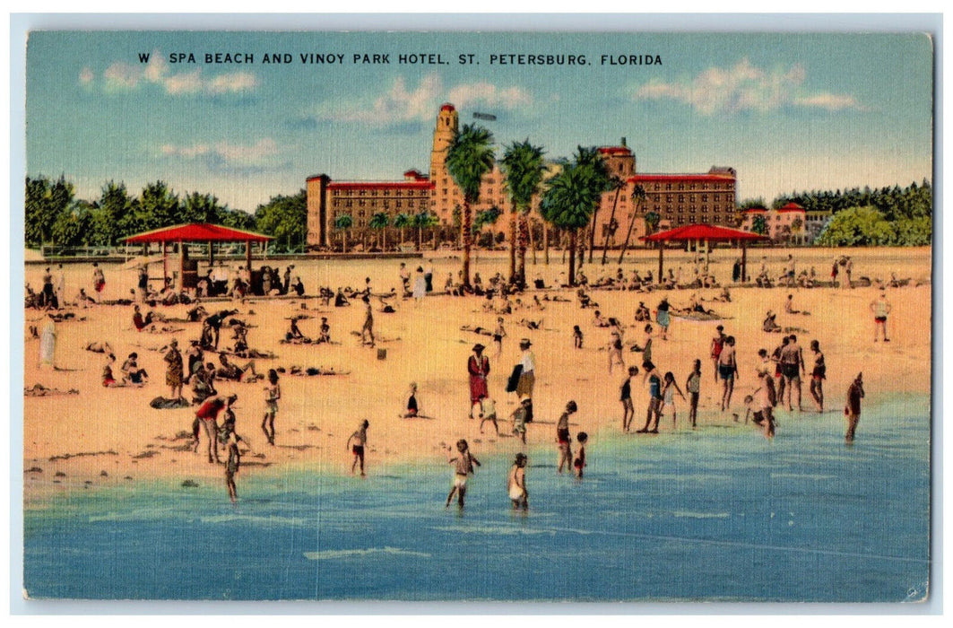 1949 W Spa Beach and Vinoy Park Hotel St. Petersburg Florida FL Postcard