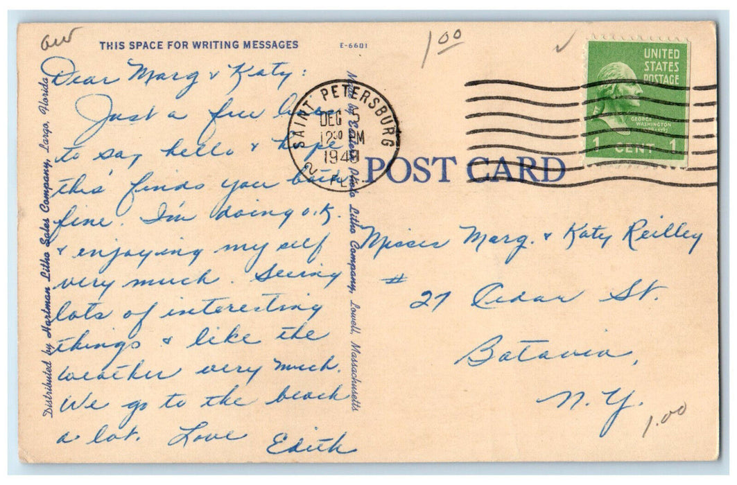 1949 W Spa Beach and Vinoy Park Hotel St. Petersburg Florida FL Postcard