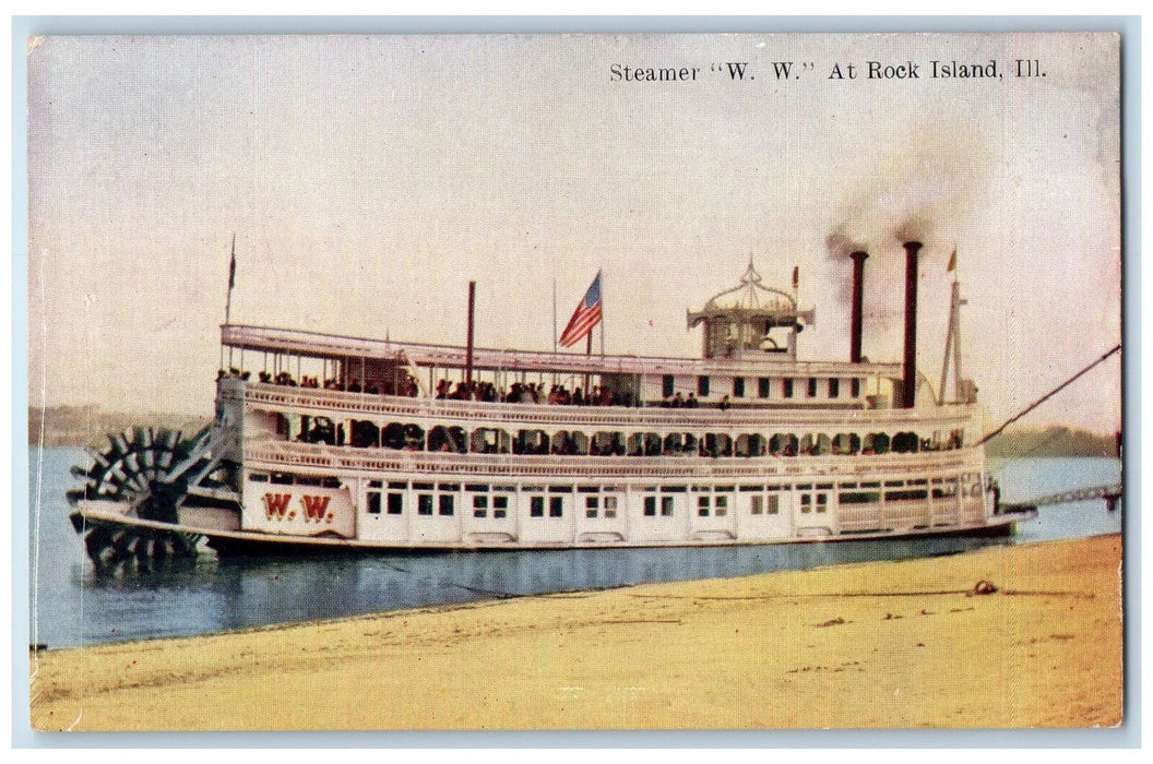 c1910's Steamer Paddle Scene W.W. At Rock Island Illinois IL Unposted Postcard