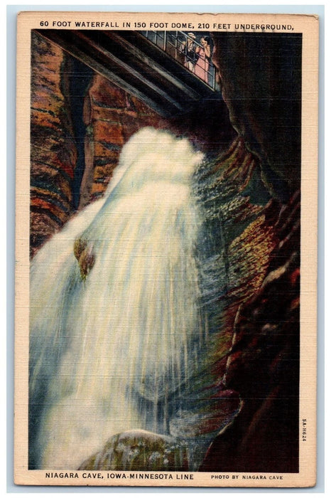 1939 Water Fall Underground Niagara Cave Iowa Minnesota Line Bridge IA Postcard