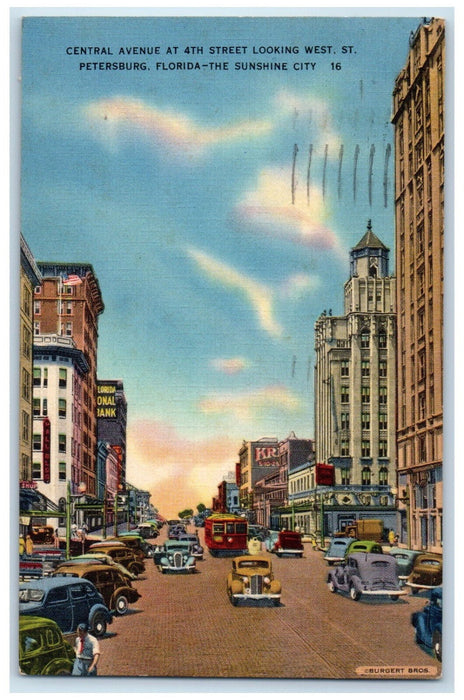 1938 National Bank Business Section Central Avenue St. Petersburg FL Postcard
