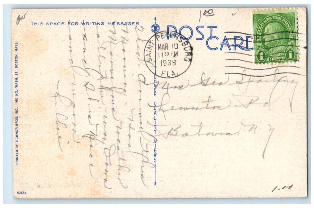 1938 National Bank Business Section Central Avenue St. Petersburg FL Postcard