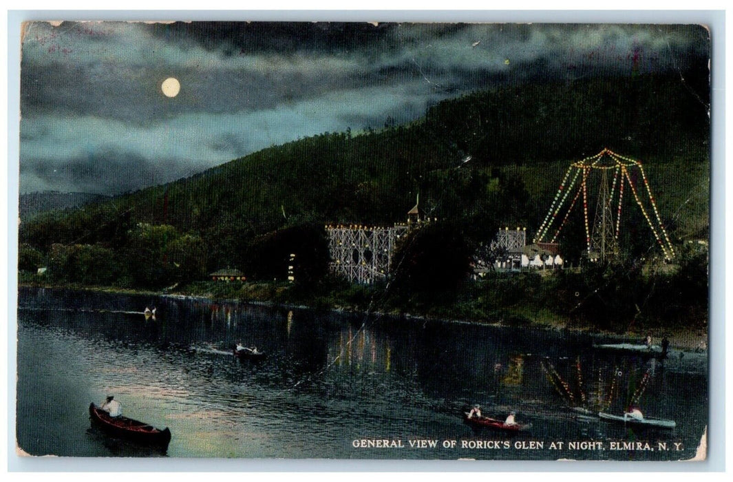 c1910 General View Roricks Glen Moonlight Moon Night Elmira New York NY Postcard
