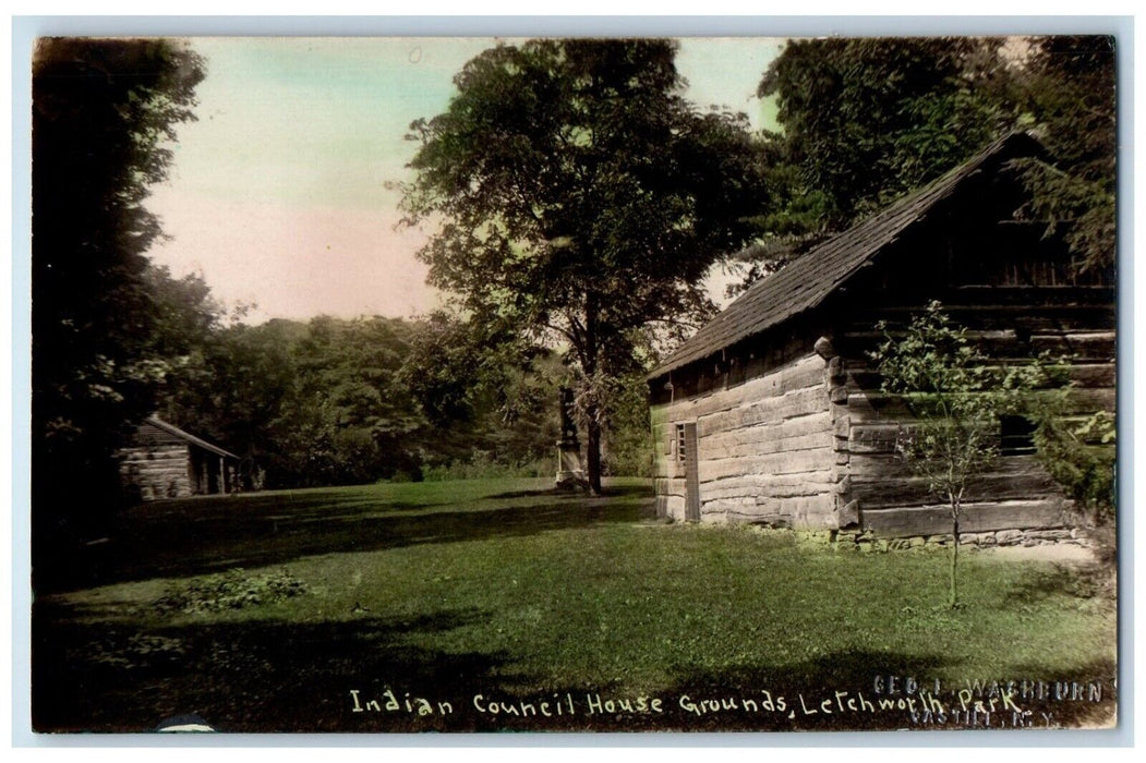 c1910's Indian Council House Grounds Letchworth Park NY RPPC Photo Postcard