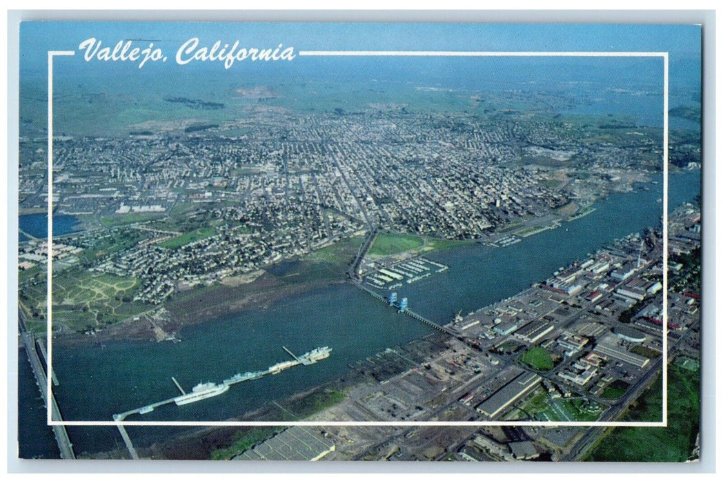 c1960 Birds Eye View Mare Naval Shipyard Napa River Vallejo California Postcard