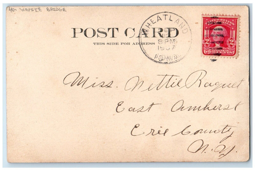 1907 View Of Wapsie Bridge Wheatland Iowa IA RPPC Photo Posted Antique Postcard