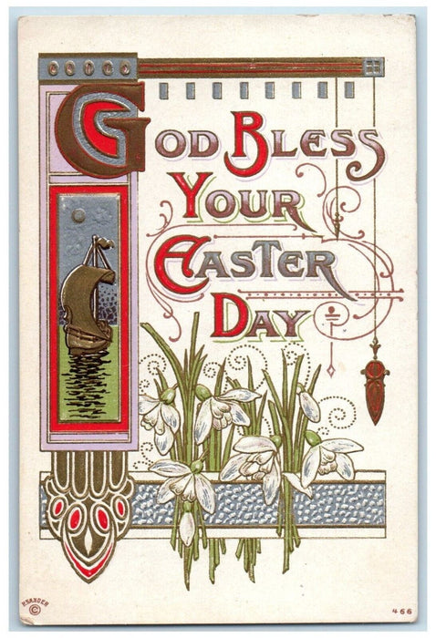 1914 Easter Greetings Art Nouveau P. Sander Lilies Flowers Pip Berry Postcard