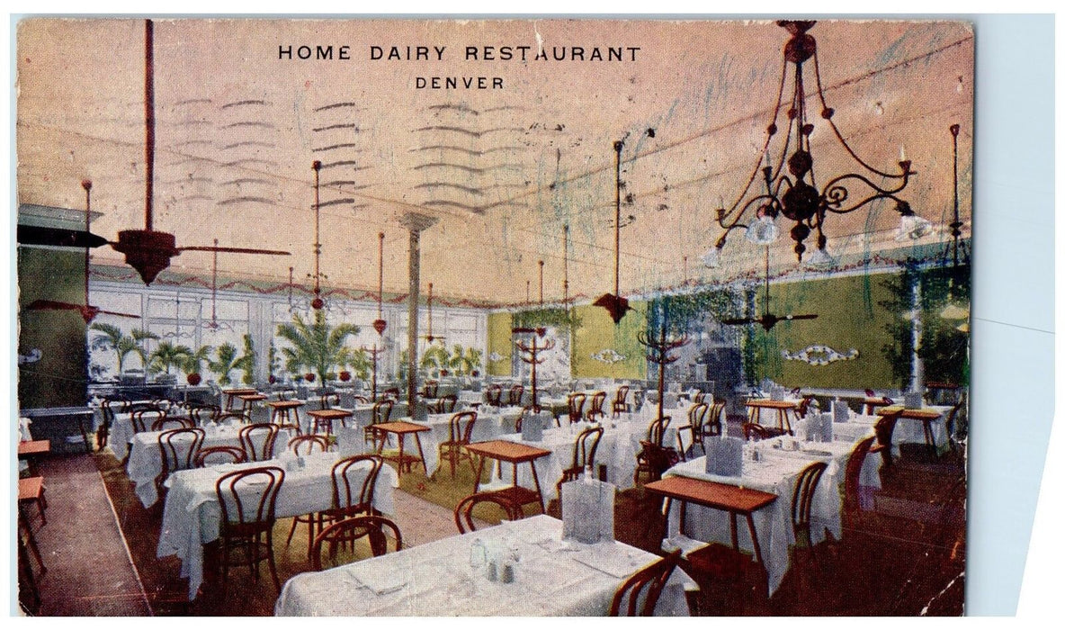 1910 Home Dairy Restaurant Dining Room Scene Denver Colorado CO Posted Postcard