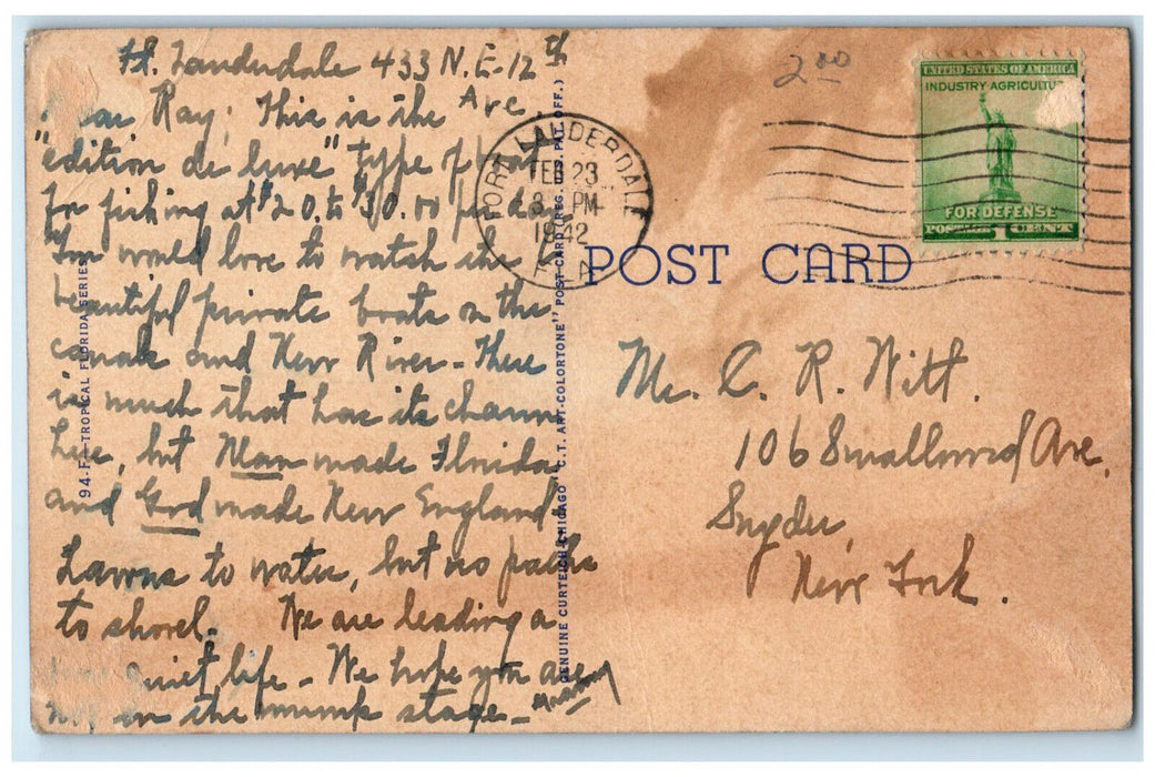 1942 Yacht Boat Deep-Sea Fishing off the Florida Coast FL Postcard