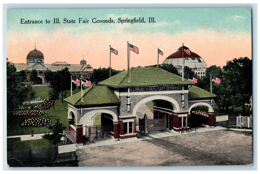 1913 Entrance To Illinois State Fair Grounds Springfield Illinois IL Postcard