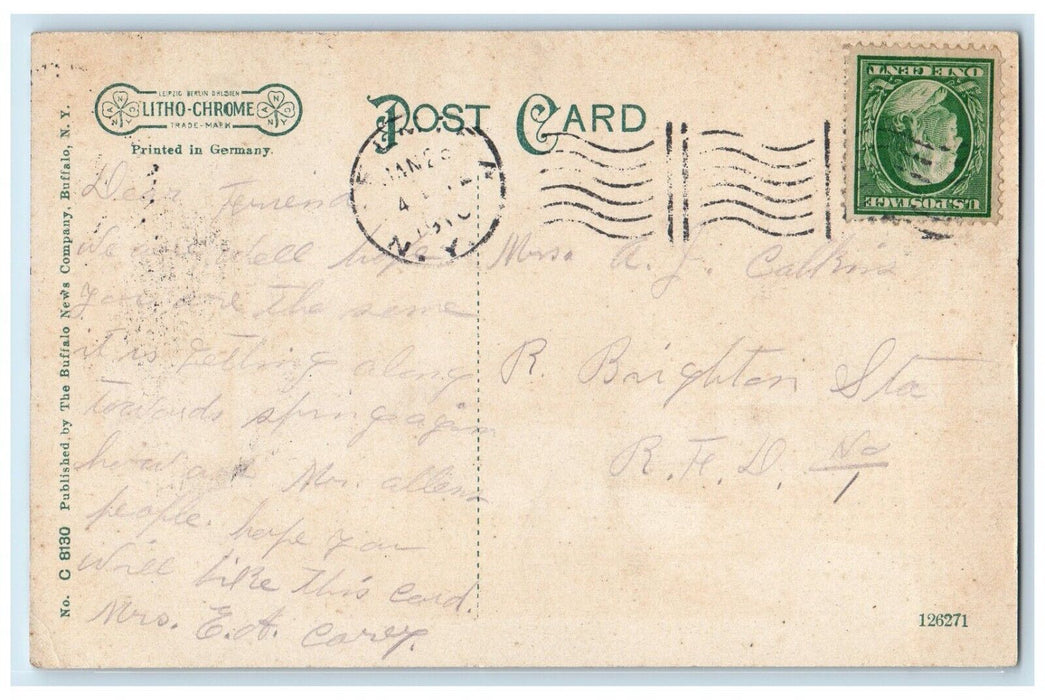 1910 Rustic Bridge Eldridge Park Trees Fence Entrance Elmira New York Postcard