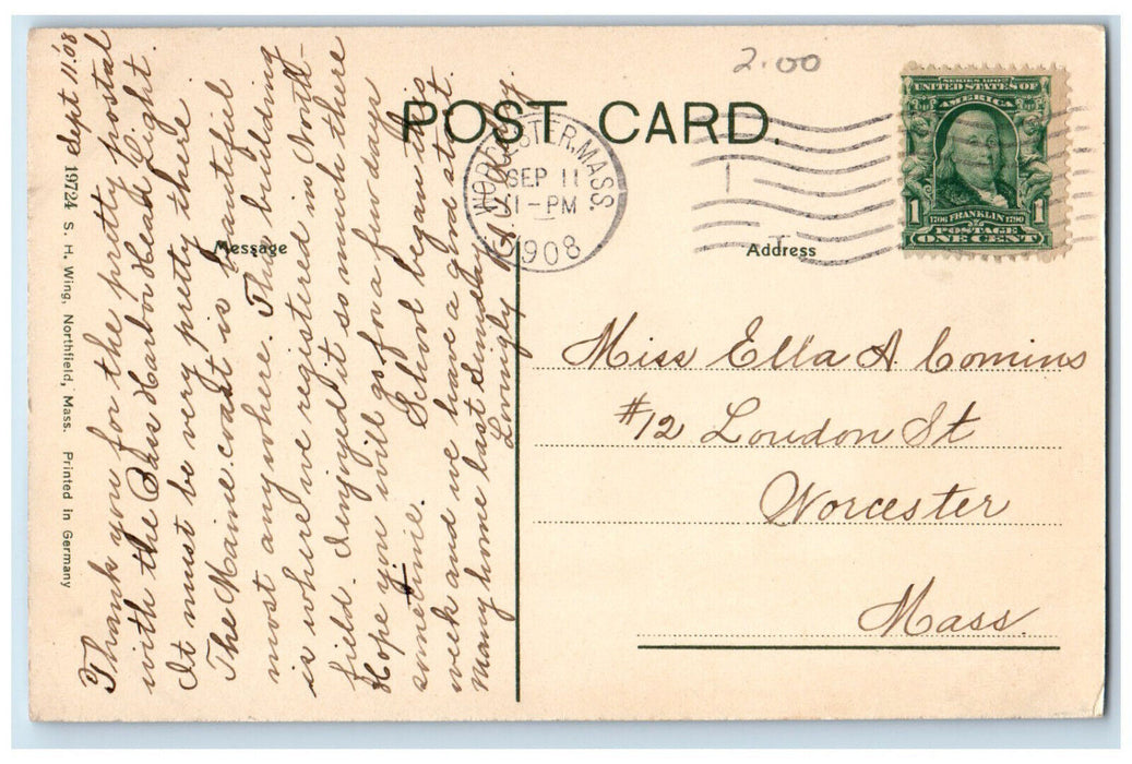 1908 Stone Hall Northfield Seminary East Northfield Massachusetts MA Postcard