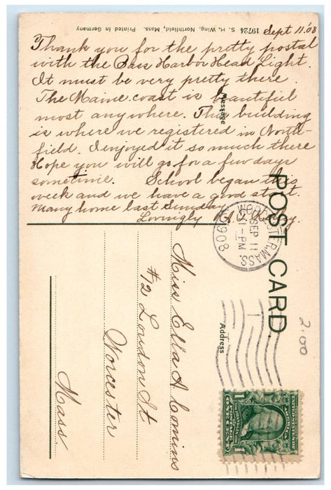 1908 Stone Hall Northfield Seminary East Northfield Massachusetts MA Postcard
