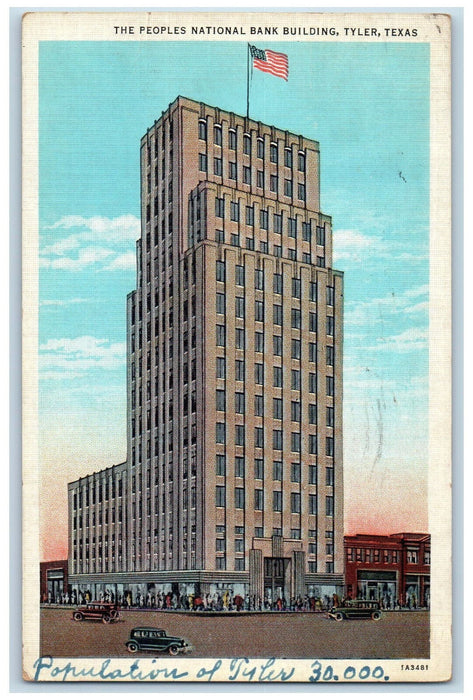1936 View Of The Peoples National Bank Building Tyler Texas TX Vintage Postcard