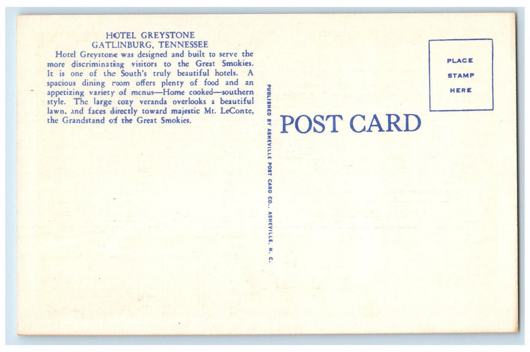 c1940's Hotel Greystone Gatlinburg Tennessee TN Vintage Unposted Postcard