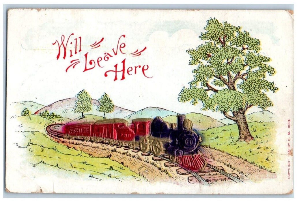 1909 Railroad Locomotive Train Airbrushed Embossed Posted Antique Postcard