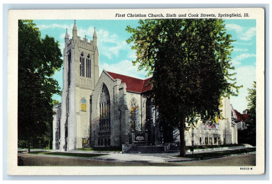 1949 First Christian Church And Cook Streets Springfield Illinois IL Postcard