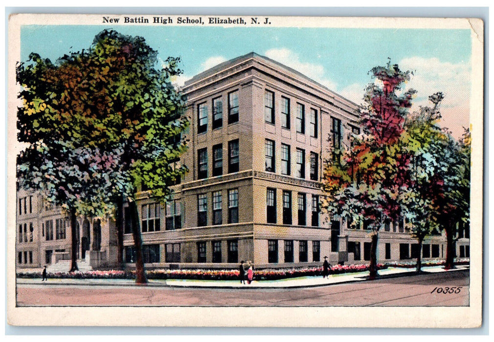 View Of New Battin High School Building Elizabeth New Jersey NJ Vintage Postcard
