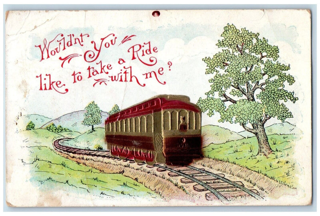 1909 Railroad Trolley Train Airbrushed Embossed Fricks Pennsylvania PA Postcard