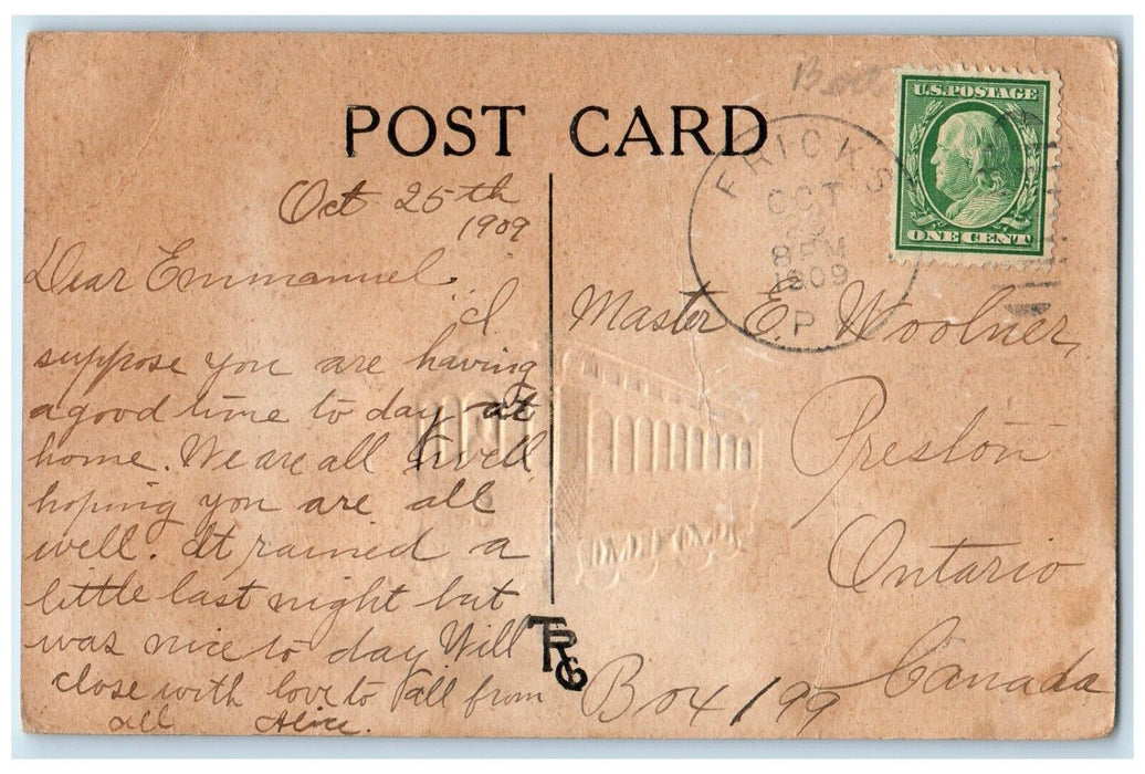 1909 Railroad Trolley Train Airbrushed Embossed Fricks Pennsylvania PA Postcard