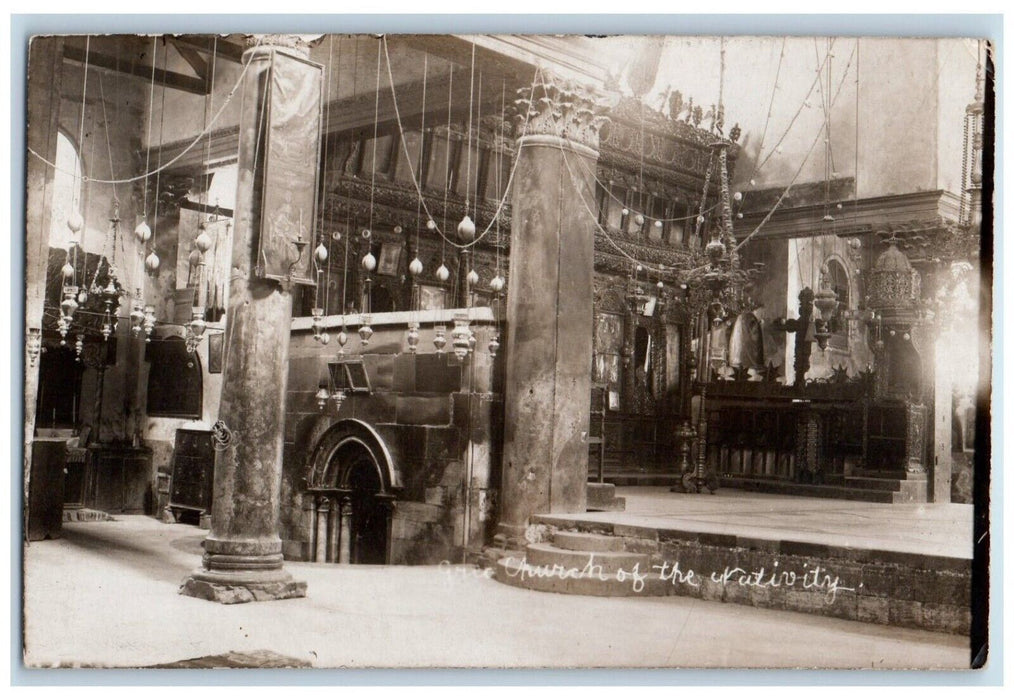 c1910's Church Nativity Interior Bethlehem Israel Antique RPPC Photo Postcard