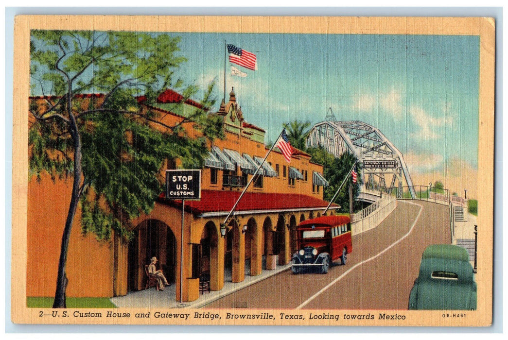 1941 U.S Custom House And Gateway Bridge Brownsville Texas TX Vintage Postcard