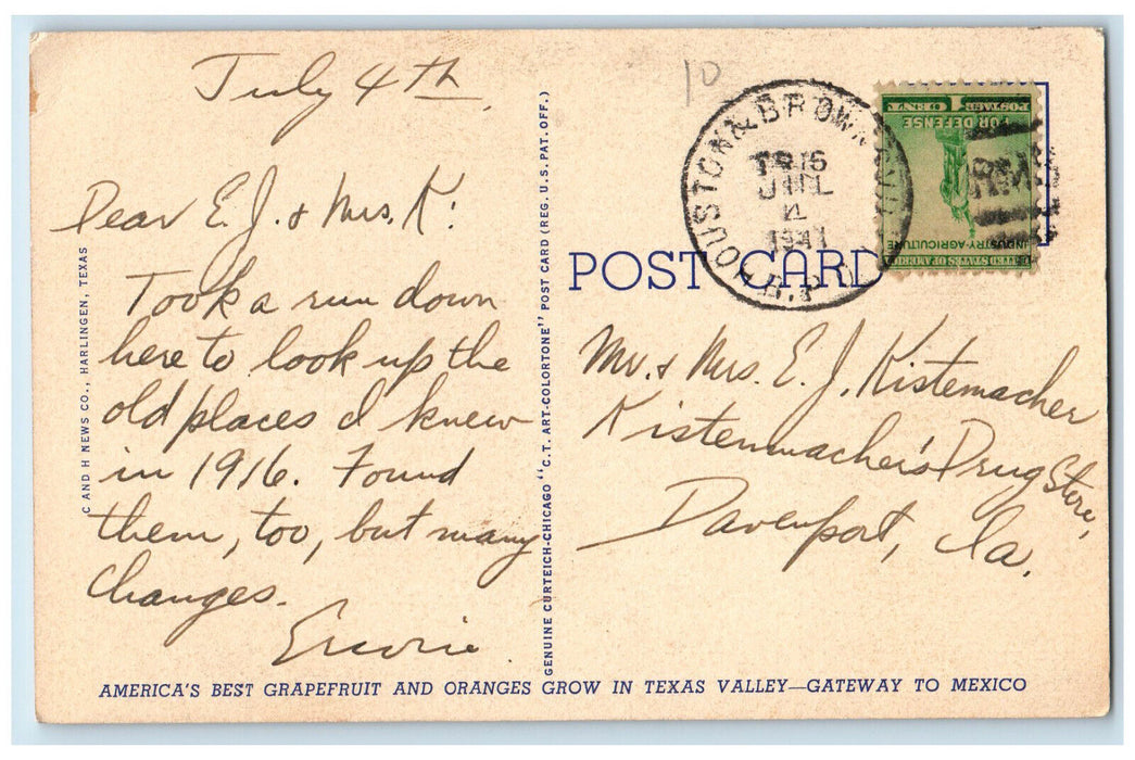 1941 U.S Custom House And Gateway Bridge Brownsville Texas TX Vintage Postcard
