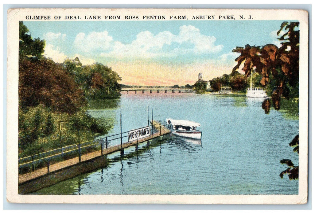 1923 Glimpse of Deal Lake from Rose Fenton Farm Asbury Park NJ Postcard