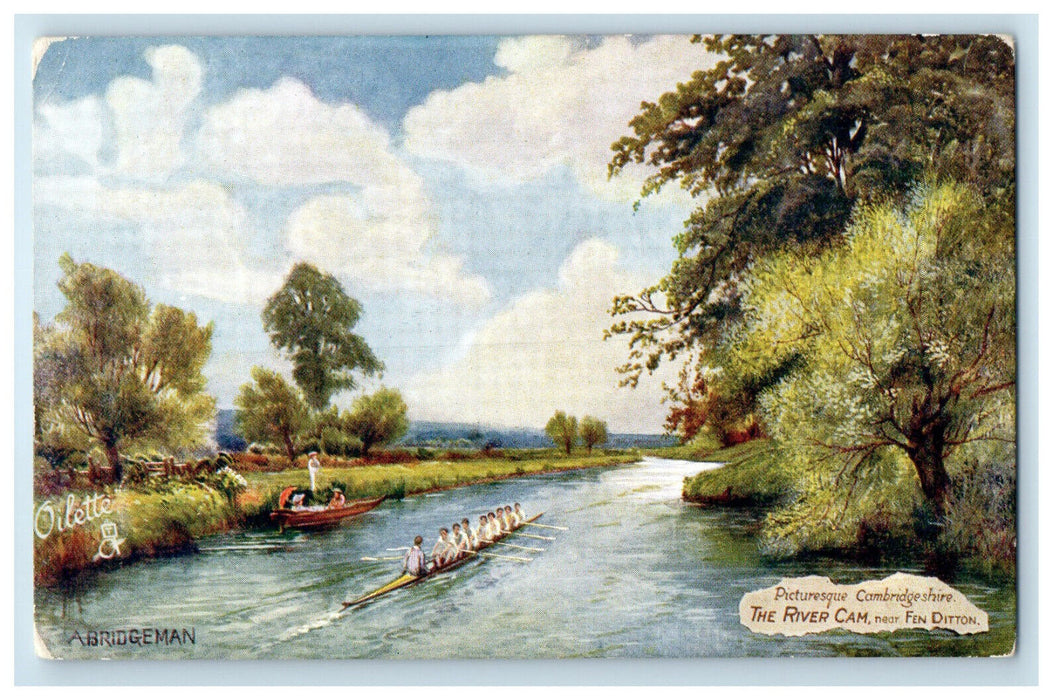 c1910 Boat Scene Picturesque Cambridgeshire River Cam Oilette Tuck Art Postcard