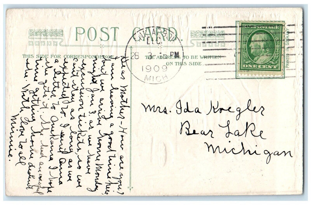 1909 Happy New Year Mill In Winter Embossed Winsch Back Ann Harbor MI Postcard