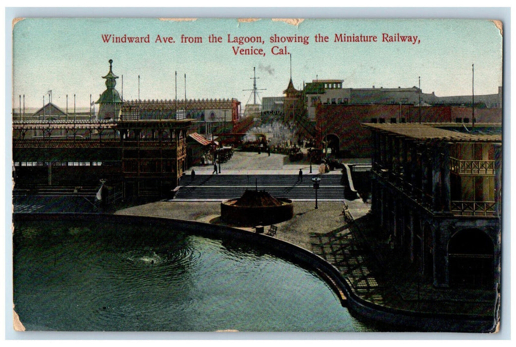 Windward Ave. From The Lagoon Showing The Miniature Railway Venice CA Postcard