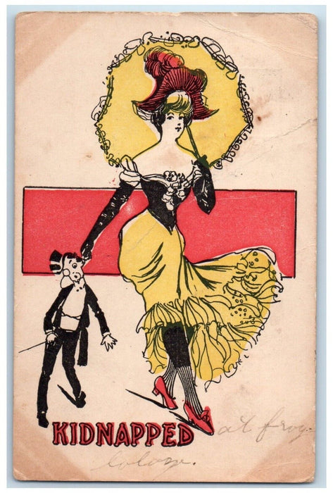 1906 Pretty Woman Umbrella Kidnapped Lemasters Pennsylvania PA Antique Postcard