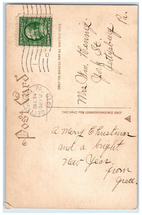 Christmas Wishes Poinsettia Flowers Moon Trees Winter Gettysburg PA Postcard