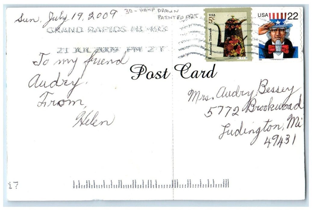 c1910's Boat Scene Hand Drawn Painted Art Glitter Ludington Michigan MI Postcard