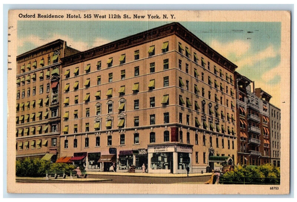 1940 Oxford Residence Hotel Building Kanes Foods Stores New York NY Postcard