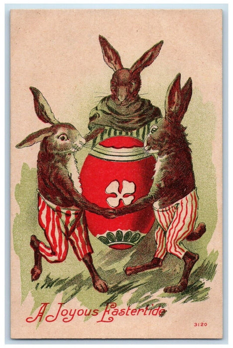 c1910's Easter Anthropomorphic Rabbits Playing Giant Egg Bristol NY Postcard