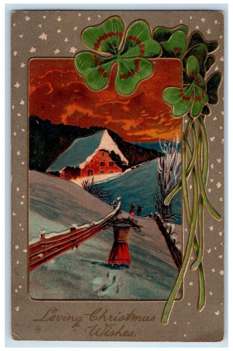 c1910's Christmas Wishes Clover House Winter Embossed Harrisburg PA Postcard