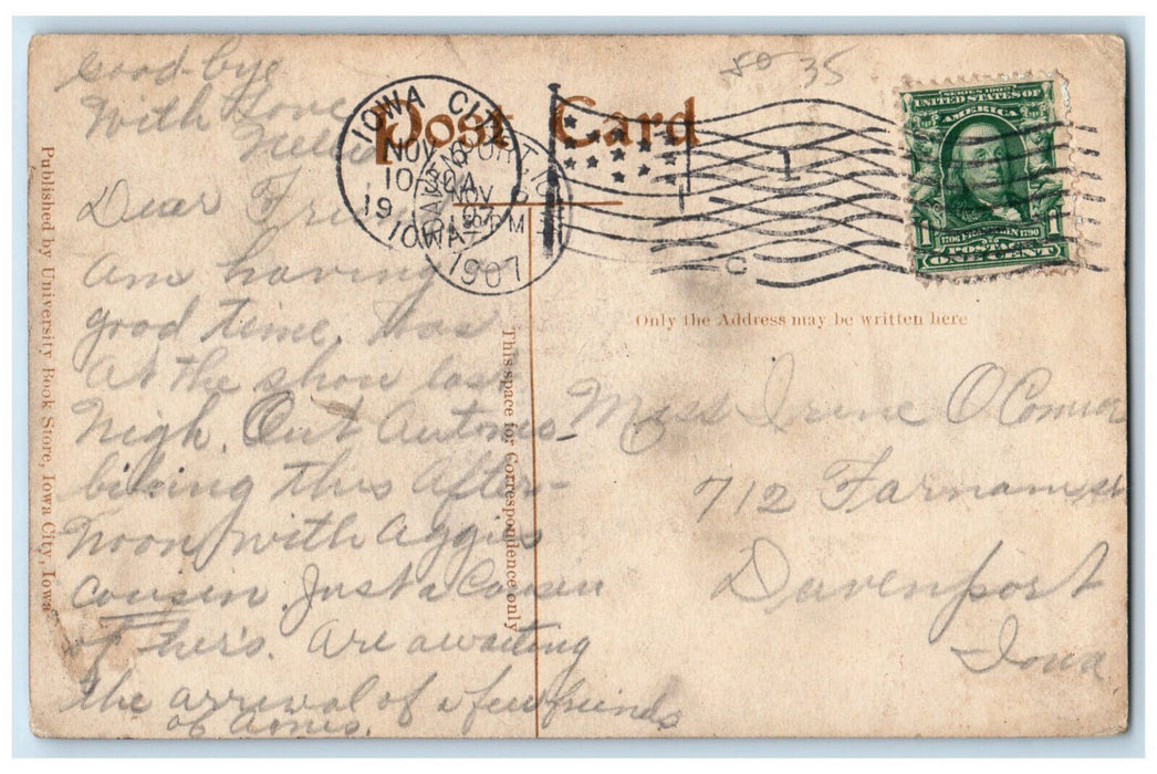1907 Driveway In Iowa City Park Trees Dirt Road Scene Iowa IA Antique Postcard