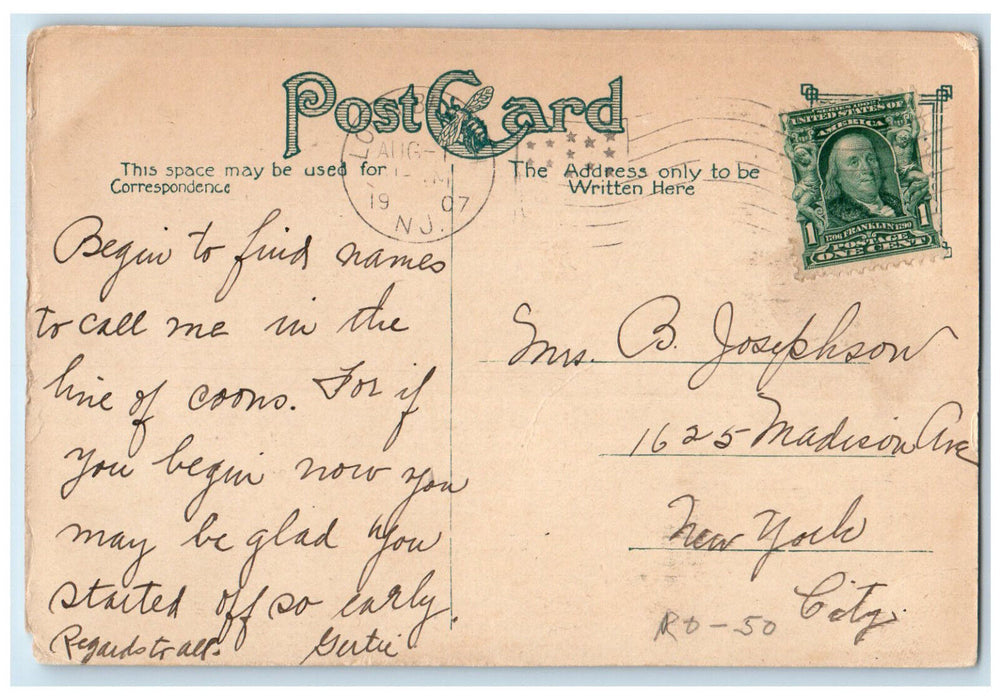 1907 Canoeing on Deal Lake Asbury Park New Jersey NJ Antique Posted Postcard