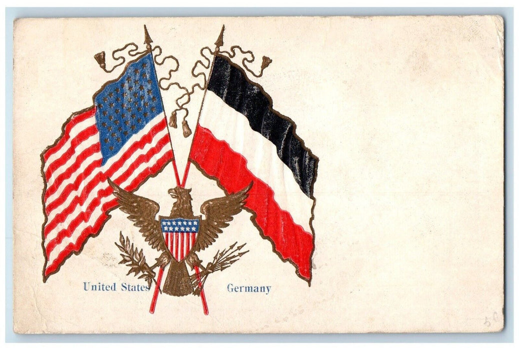 1907 United States Germany Eagle Flag Patriotic Embossed PostedAntique Postcard