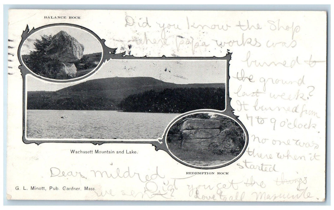 1905 Balance Rock Wachusett Mountain Lake Redemption Rock Massachusetts Postcard
