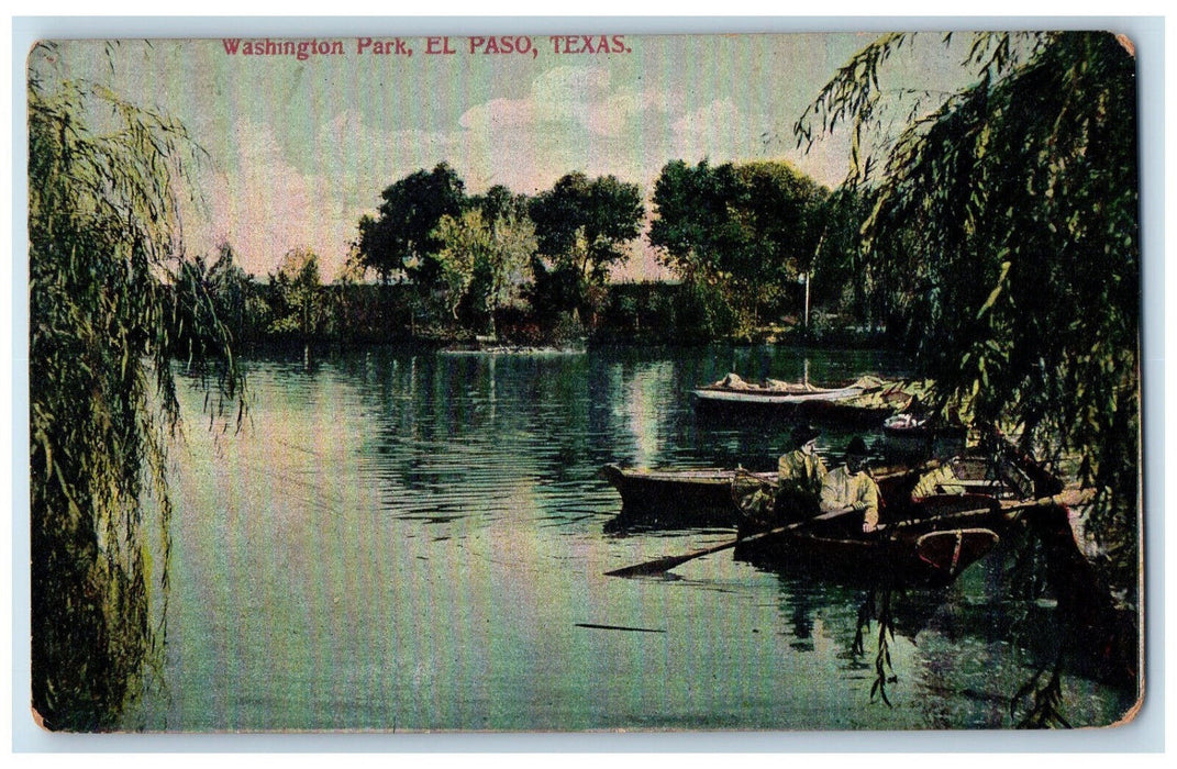 1909 Boat Canoeing Scene At Washington Park El Paso Texas TX Antique Postcard