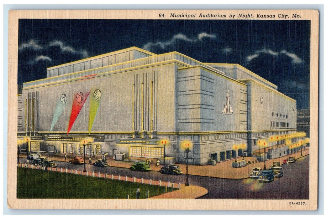 c1940's Municipal Auditorium By Night Kansas City Missouri MO Postcard