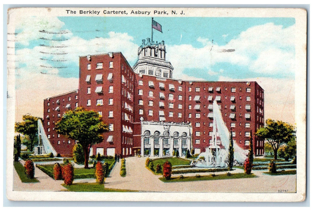 1927 The Berkley Carteret Asbury Park New Jersey NJ Vintage Posted Postcard