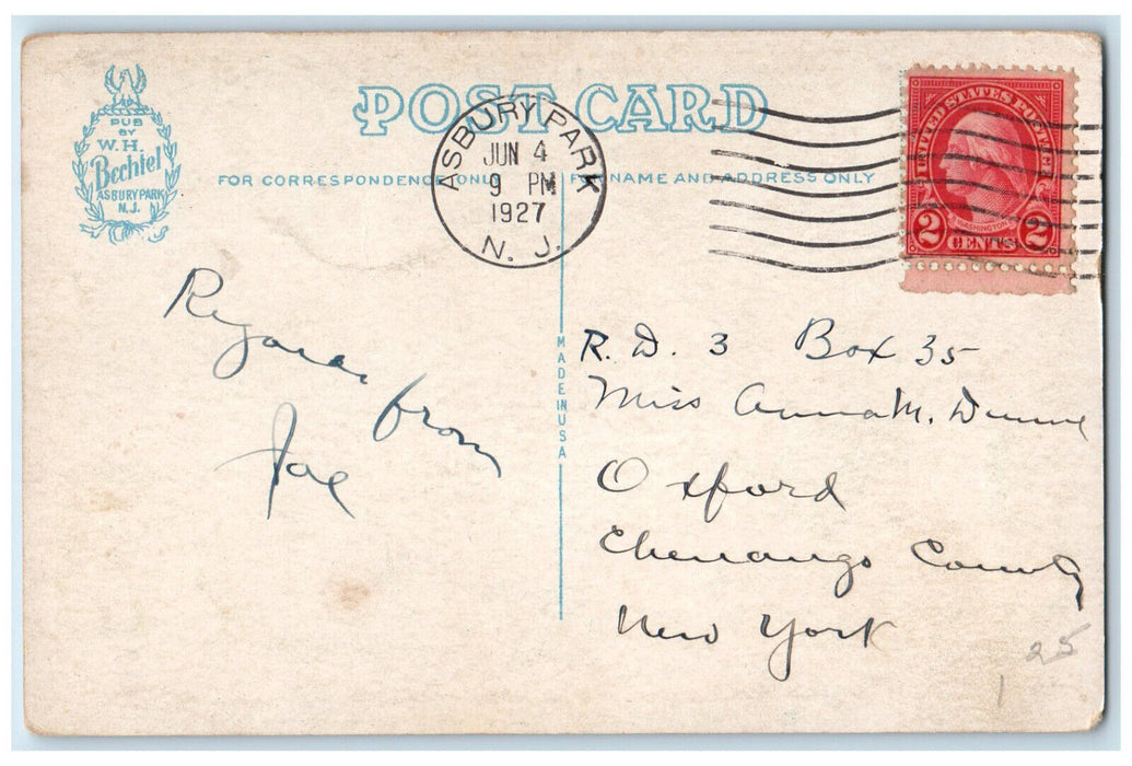 1927 The Berkley Carteret Asbury Park New Jersey NJ Vintage Posted Postcard