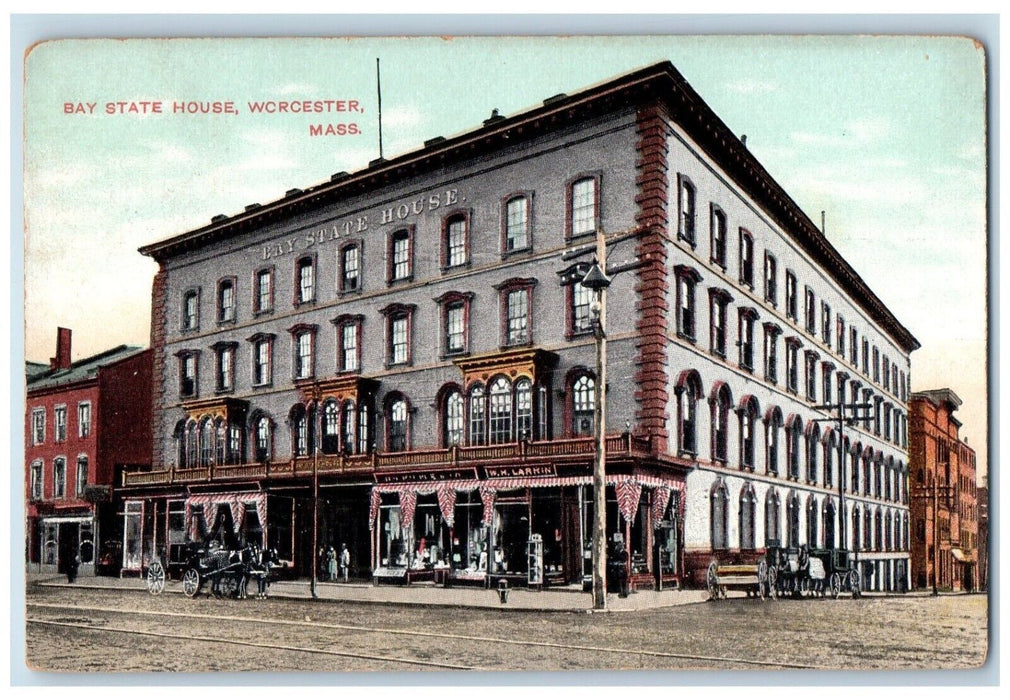 1908 Bay State House Street View Worcester Massachusetts MA Antique Postcard