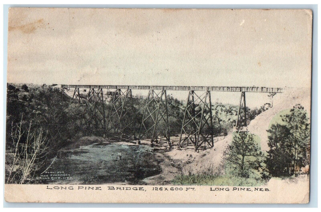 1908 Long Pine Bridge River Lake Trees Cliff Long Pine Nebraska Vintage Postcard