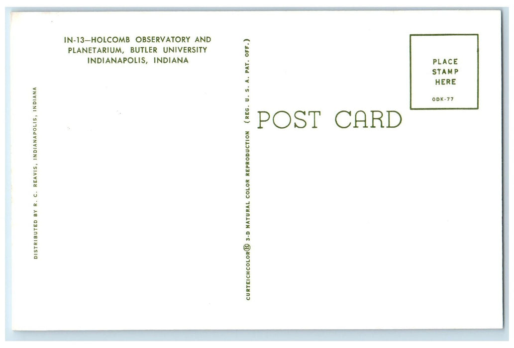 Holcomb Observatory And Planetarium Butler University Indianapolis IN Postcard